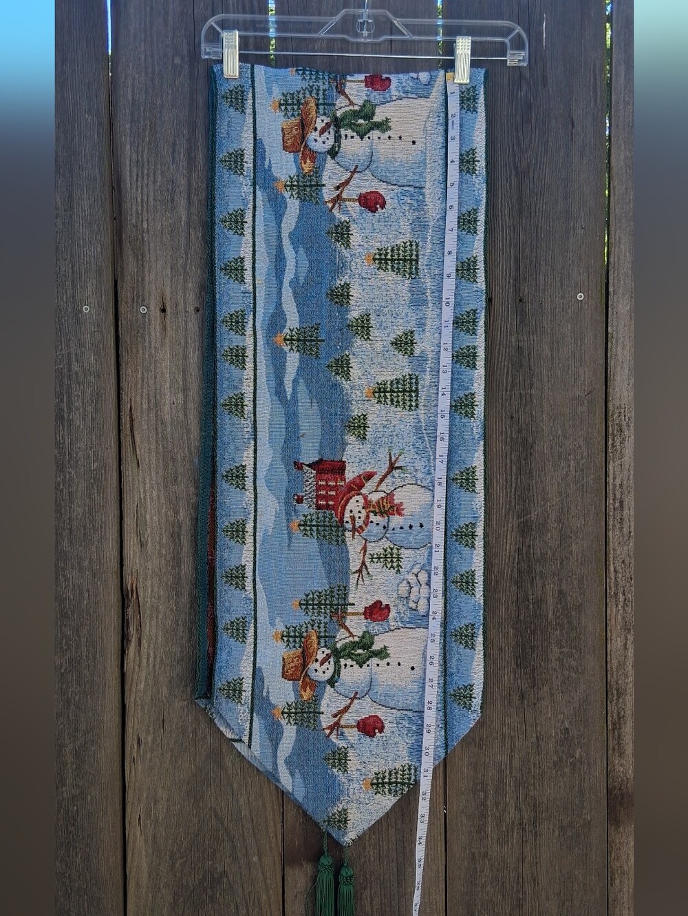 Festive Snowman Tapestry Table Runner - Blue